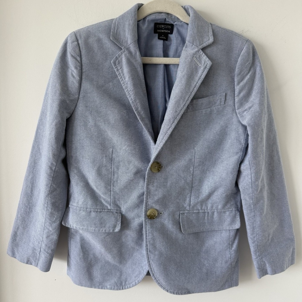 J.CREW Crewcuts Boys Thompson Oxford Suit Jacket Blazer Light Blue Size 8 Preppy